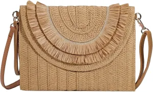 YYW Straw Handbag Straw Clutch Straw Shoulder Bag for Women Summer Beach Cruising Envelope Clutch Raffia Bag