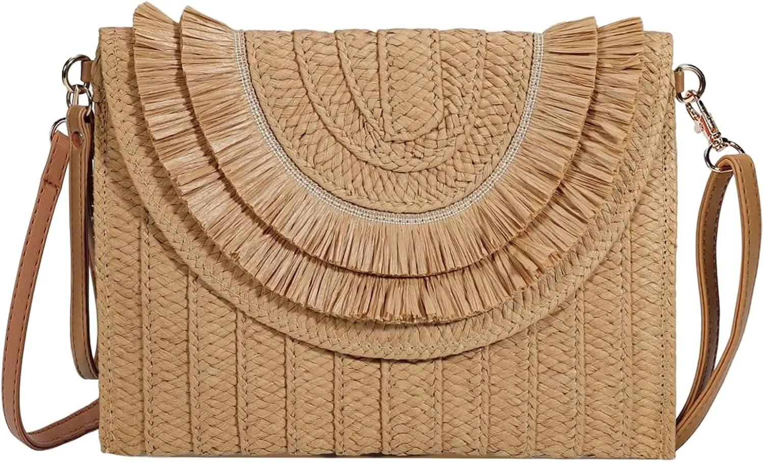 YYW Straw Handbag Straw Clutch Straw Shoulder Bag for Women Summer Beach Cruising Envelope Clutch Raffia Bag