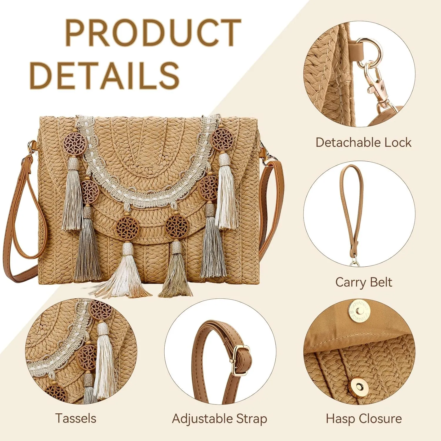 YYW Straw Handbag Straw Clutch Straw Shoulder Bag for Women Summer Beach Cruising Envelope Clutch Raffia Bag