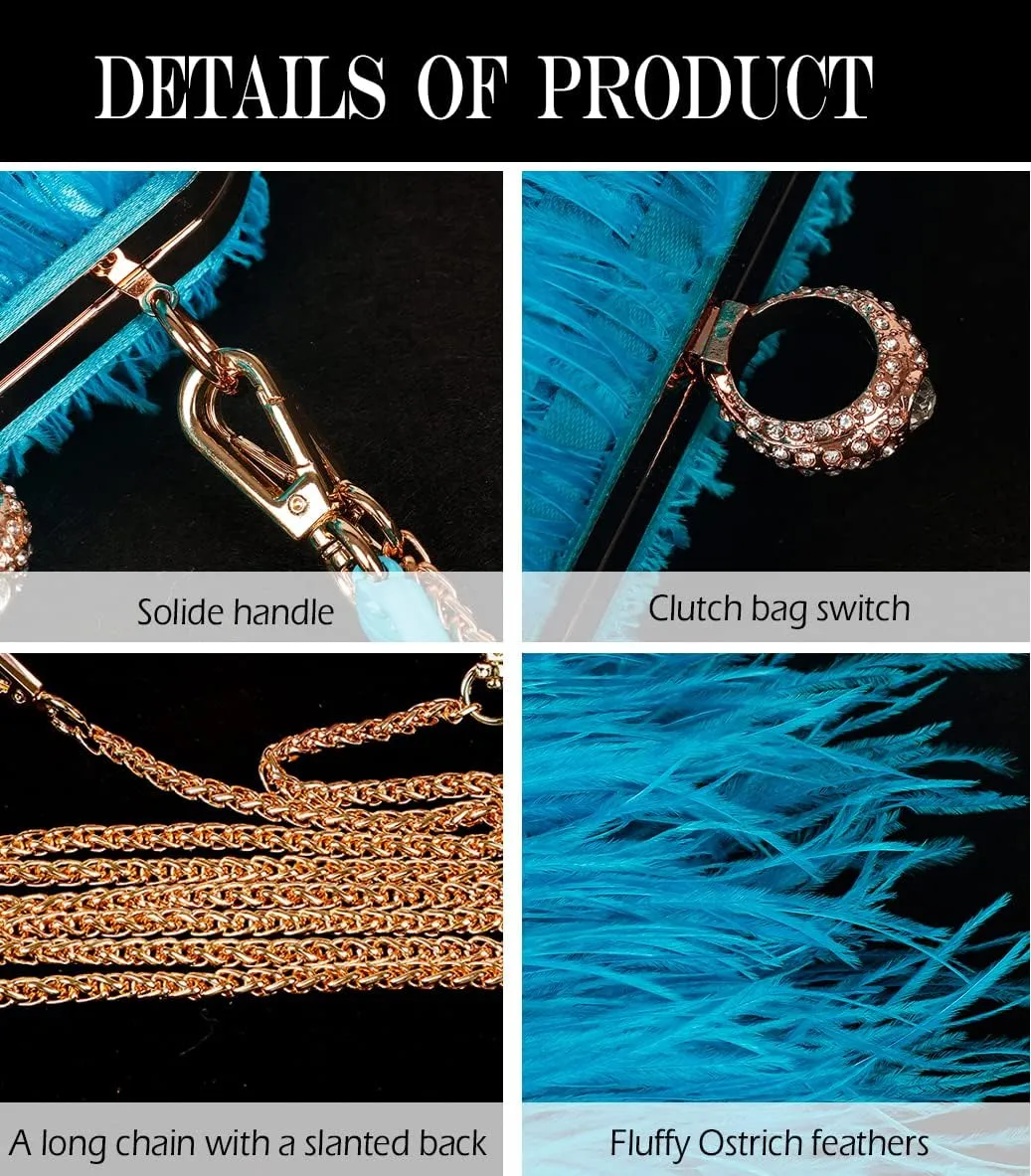 ZAKIA Women's Real Natural Ostrich Feather Tote Evening Dress Bag Shoulder Bag Party Money Bag Wallet Clutch