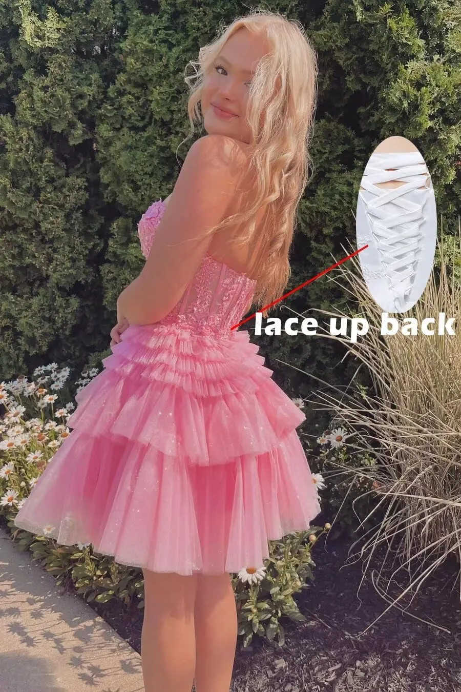 zcbang Short Homecoming Dresses for Teens 2024 Sparkly LaceTulle Stapless Mini Cocktail Gown