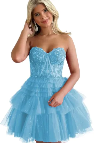 zcbang Short Homecoming Dresses for Teens 2024 Sparkly LaceTulle Stapless Mini Cocktail Gown