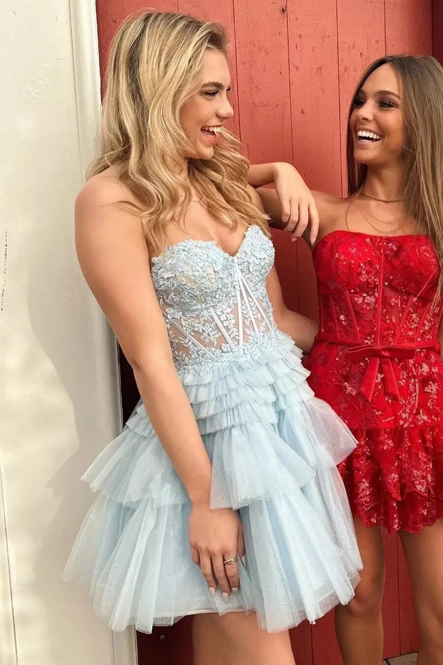 zcbang Short Homecoming Dresses for Teens 2024 Sparkly LaceTulle Stapless Mini Cocktail Gown