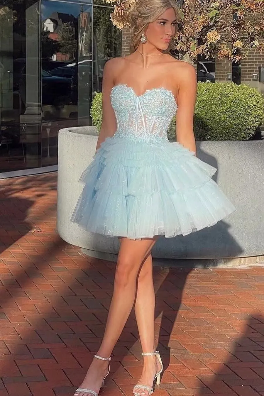 zcbang Short Homecoming Dresses for Teens 2024 Sparkly LaceTulle Stapless Mini Cocktail Gown