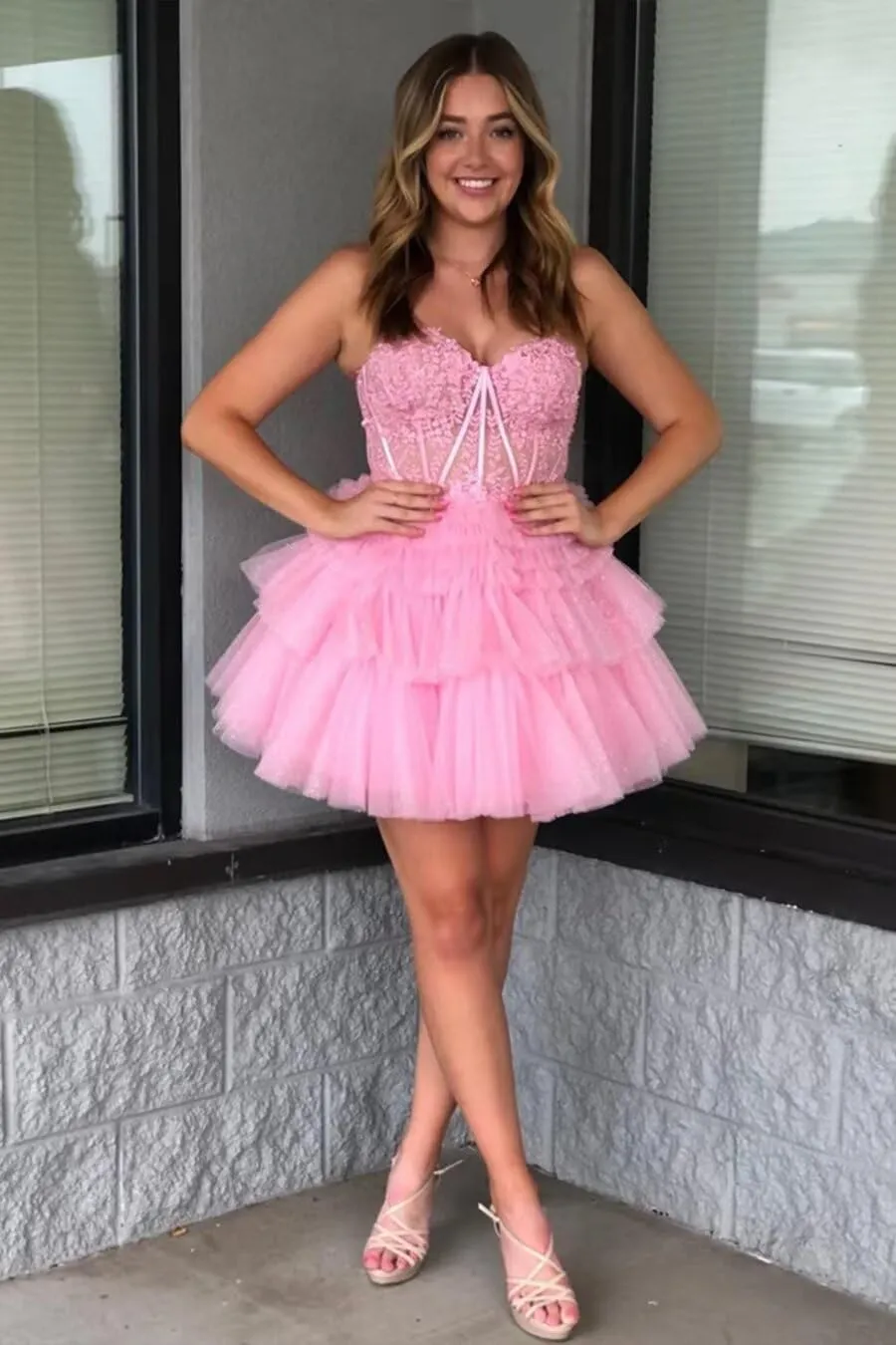 zcbang Short Homecoming Dresses for Teens 2024 Sparkly LaceTulle Stapless Mini Cocktail Gown