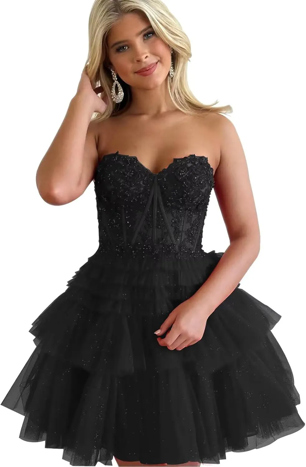 zcbang Short Homecoming Dresses for Teens 2024 Sparkly LaceTulle Stapless Mini Cocktail Gown