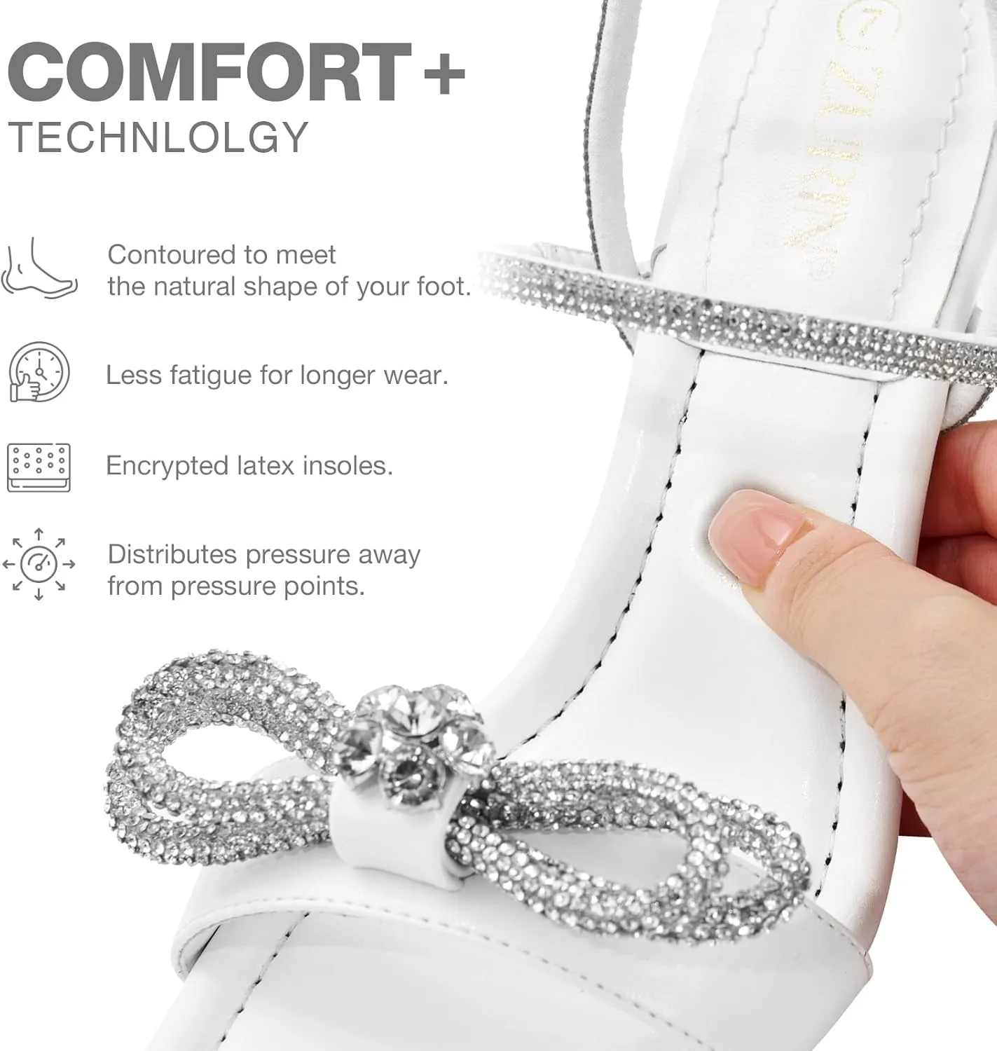 ZURIN Women's Rhinestone Bow Heels Square Toe Strappy Heeled Sandals Sparkle Stiletto High Heels Dress Party Evening Prom Crystal Shoes