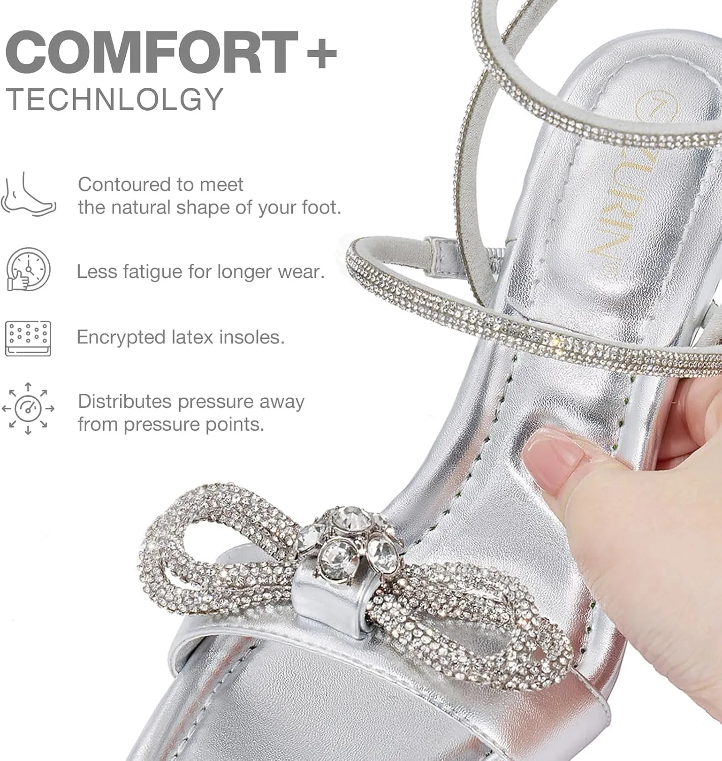 ZURIN Women's Rhinestone Bow Heels Square Toe Strappy Heeled Sandals Sparkle Stiletto High Heels Dress Party Evening Prom Crystal Shoes